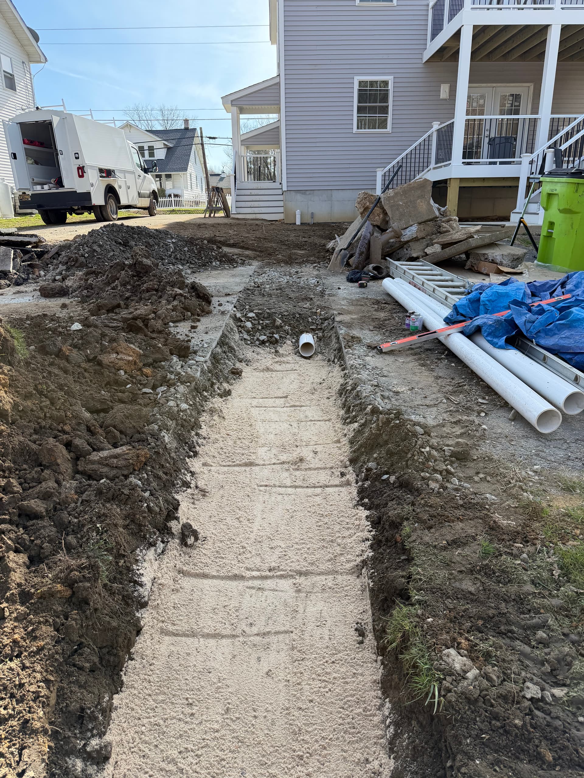 Before: Excavation site before underground pipe installation